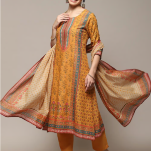 Mustard Cotton Straight Kurta Slim Pant Suit Set