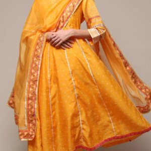 MEHENDI POLY COTTON ANARKALI KURTA PALAZZO SUIT SET