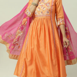 ORANGE PINK COTTON SILK FLARED KURTA PALAZZO SUIT SET