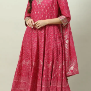 PINK COTTON ANARKALI KURTA CHURIDAR SUIT SET